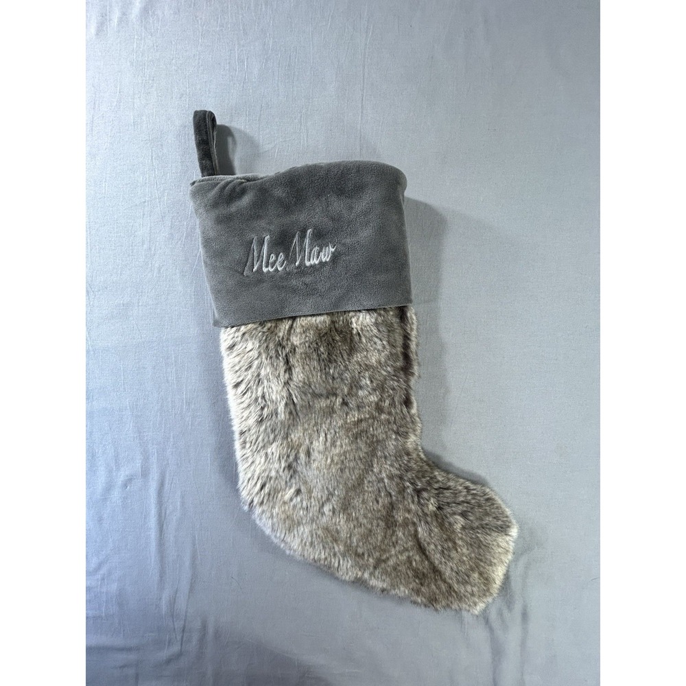 Baby&Child Restoration Hardware Faux Fur Christmas Stocking Embroidered Mee-Maw